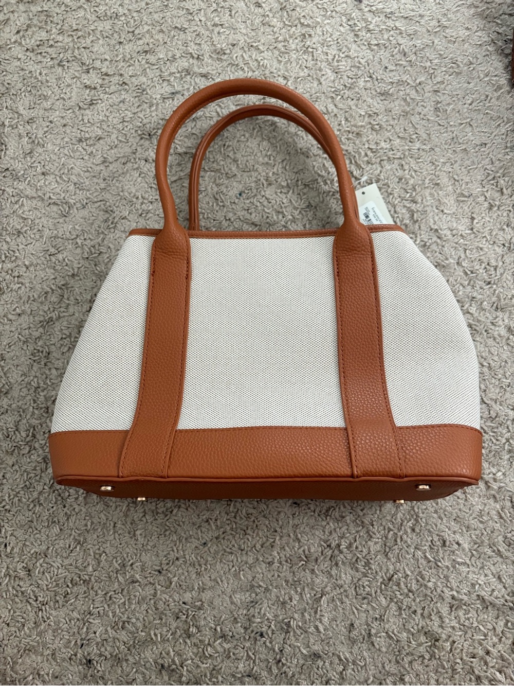 Francesca's Collections Cream Canvas Tote with Tan Leather Trim
